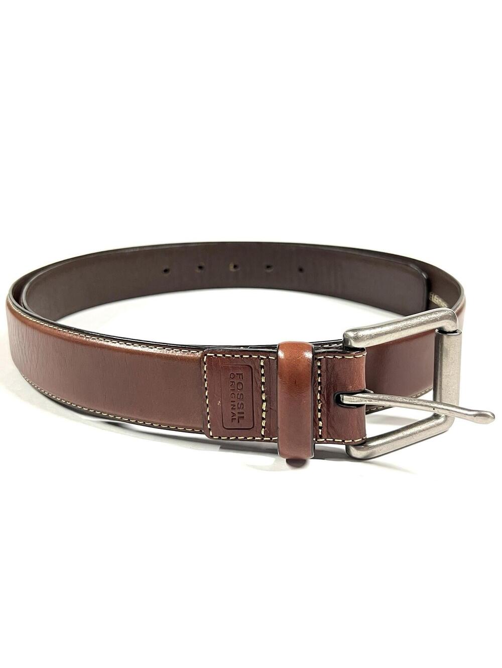 Fossil Original Genuine Leather Belt MB3507201 Brown Men’s Sz 44 Silver Buckle